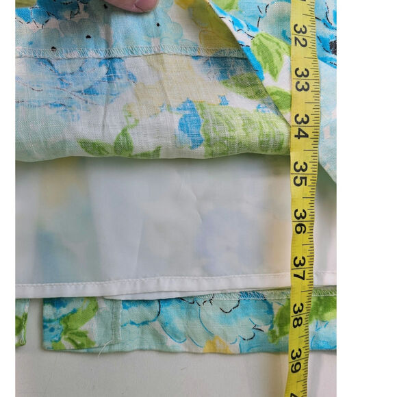 Kim rogers EUC blue floral lined shift dress sz 16 EUC 100% linen pleated collar - Picture 7 of 8